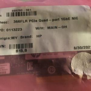 New 669280-001 HP 366FLR 1GB Quad Port Ethernet Adapter 665238-001, 665240-B21